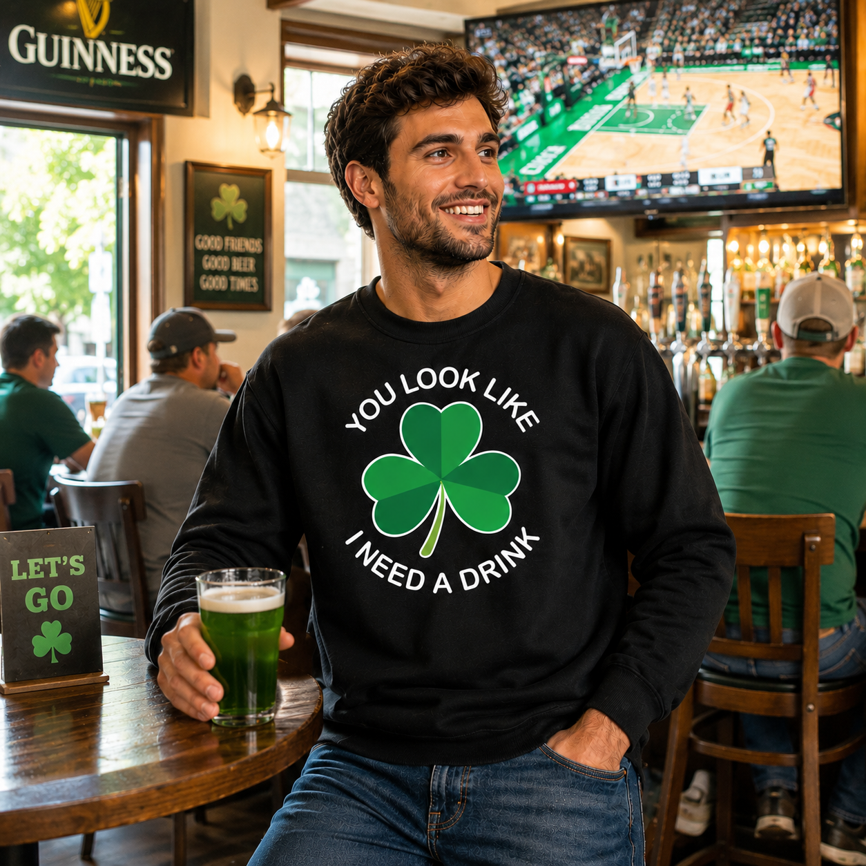 You Look Like I Need a Drink Sweatshirt - St. Patrick's Day Shamrock Crewneck