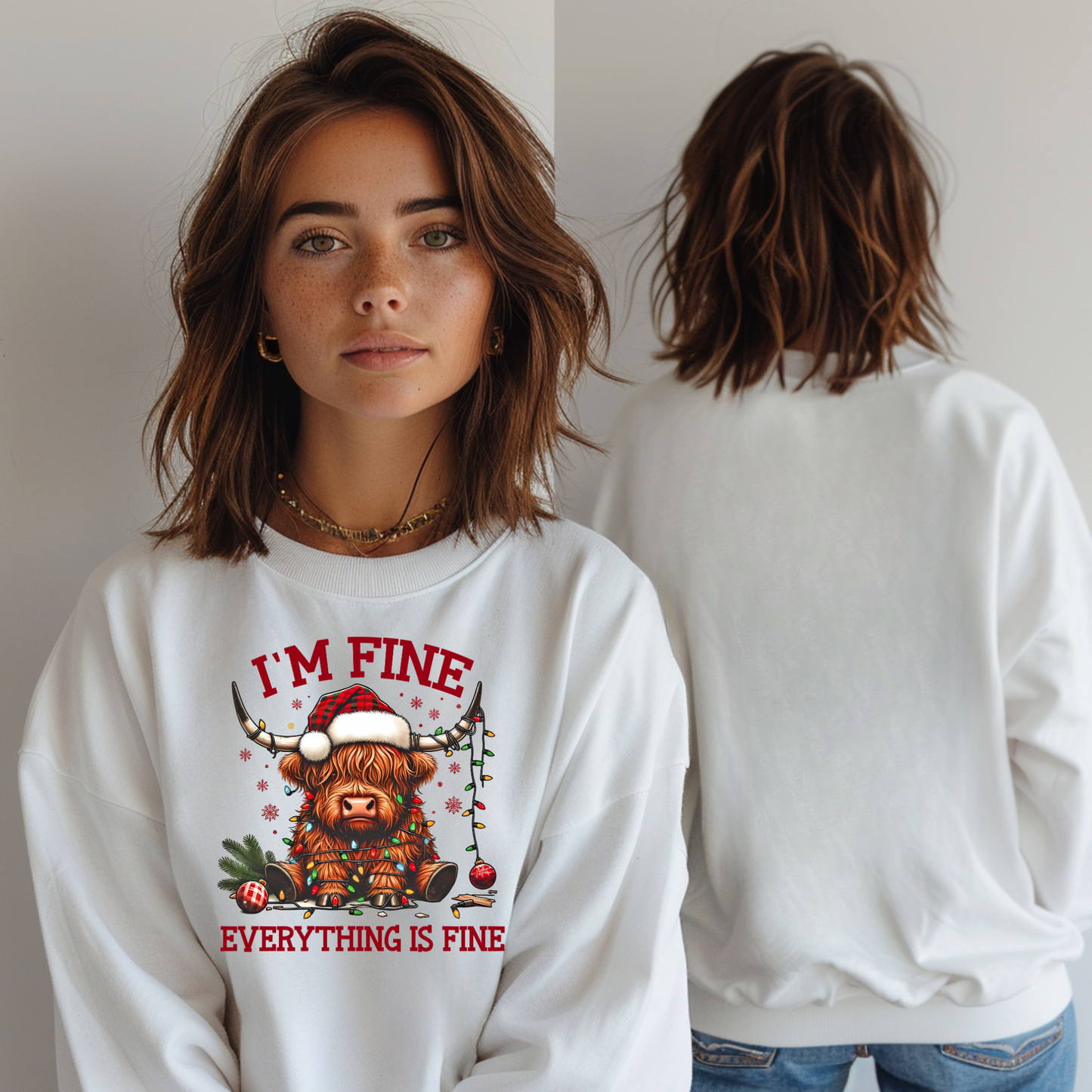 FUNNY EVERYTHING IS FINE CHRISTMAS HIGHLAND COW SWEATSHIRT