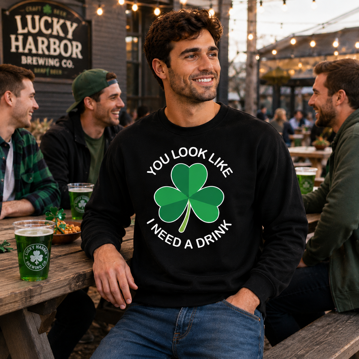 You Look Like I Need a Drink Sweatshirt - St. Patrick's Day Shamrock Crewneck