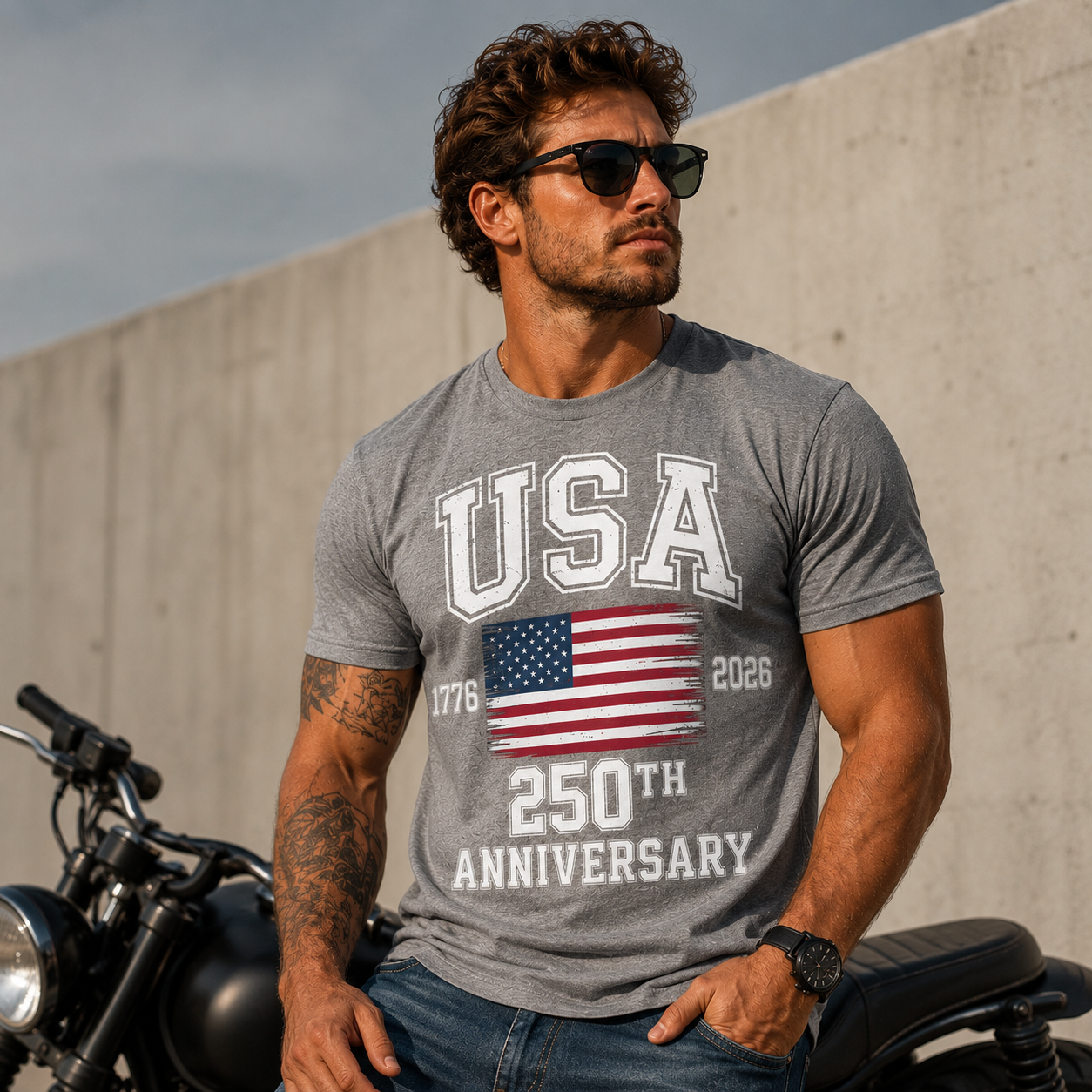 USA 250th Anniversary Patriotic Graphic Tee in Gray - The Scoobie Shack