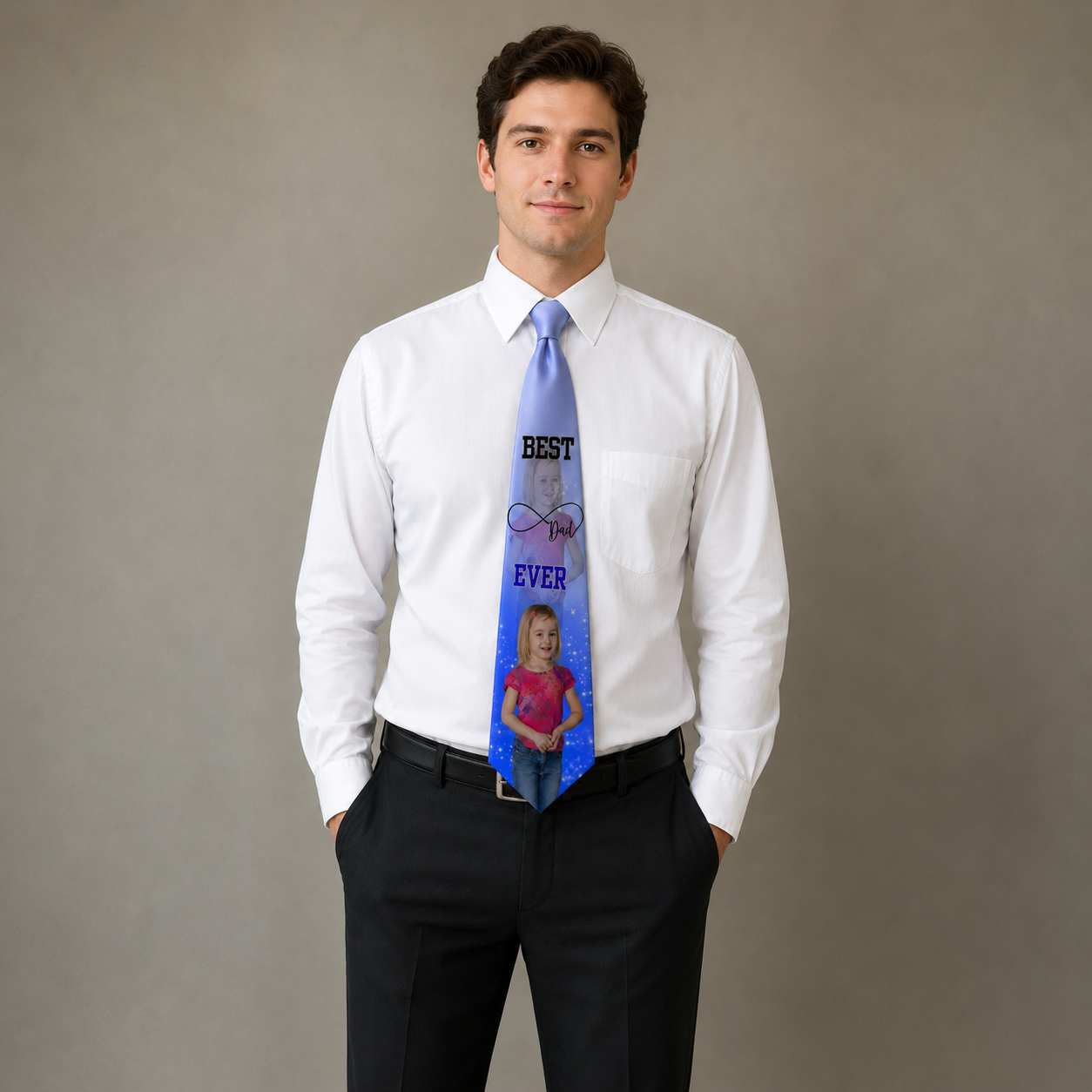 est Dad Ever custom photo tie on male model – personalized Father's Day gift