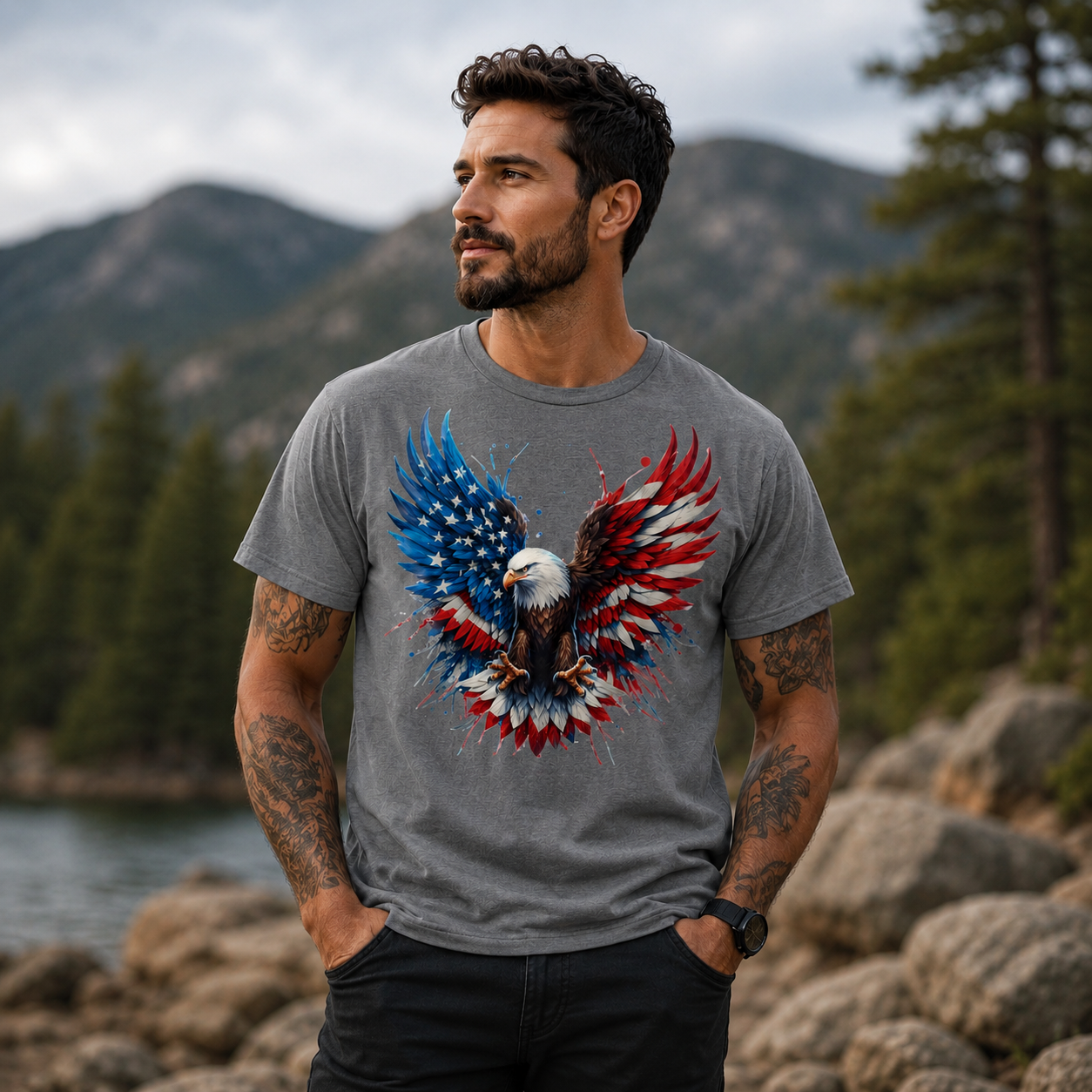 Men's Patriotic American Eagle T-Shirt – Red, White & Blue 4th of July Graphic Tee