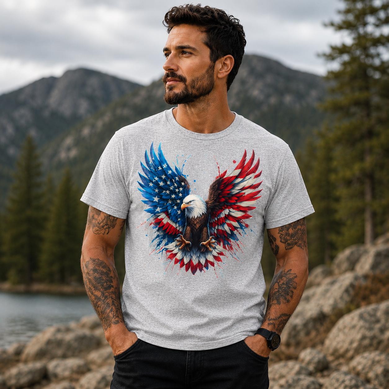 Men's Patriotic American Eagle T-Shirt – Red, White & Blue 4th of July Graphic Tee