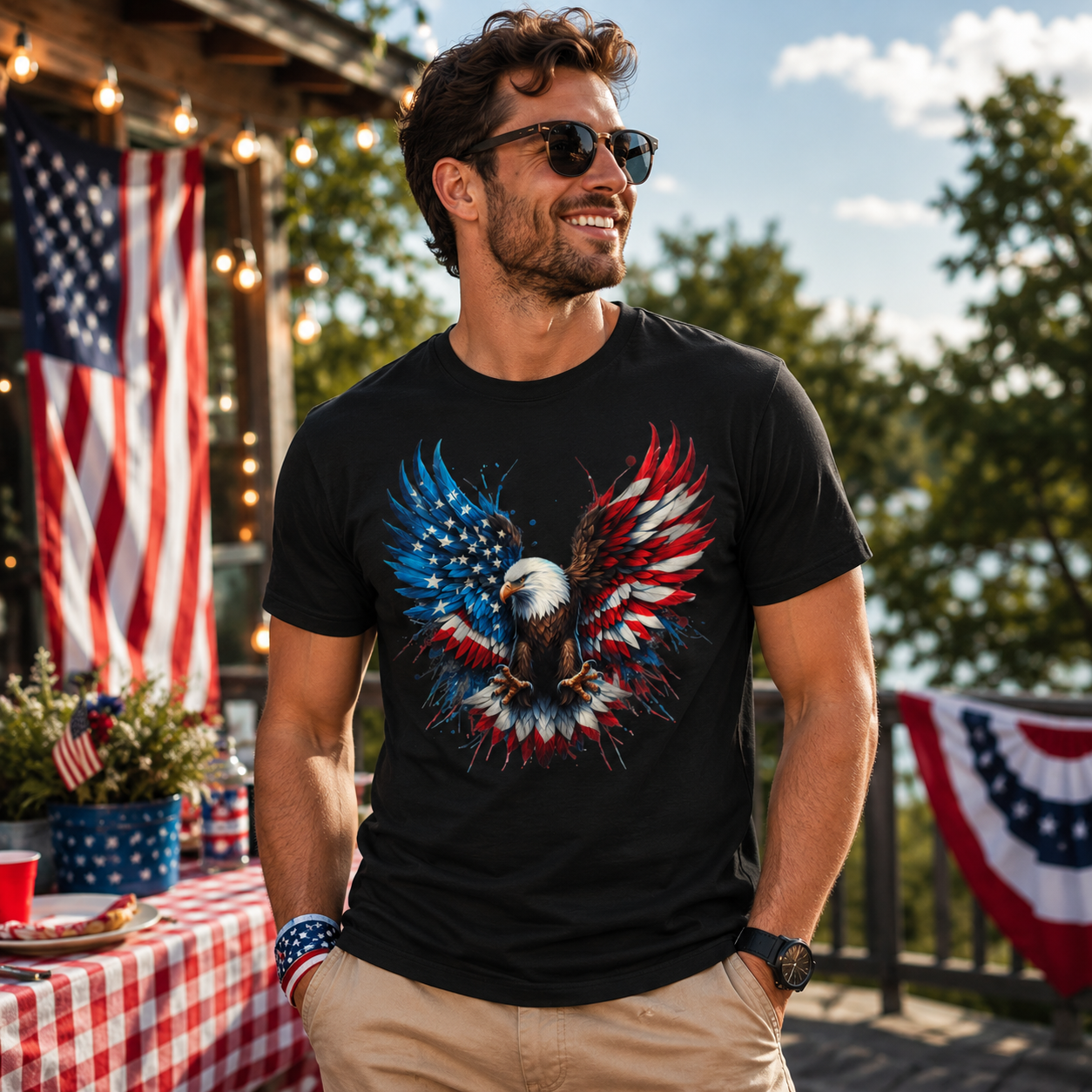 Men's Patriotic American Eagle T-Shirt – Red, White & Blue 4th of July Graphic Tee