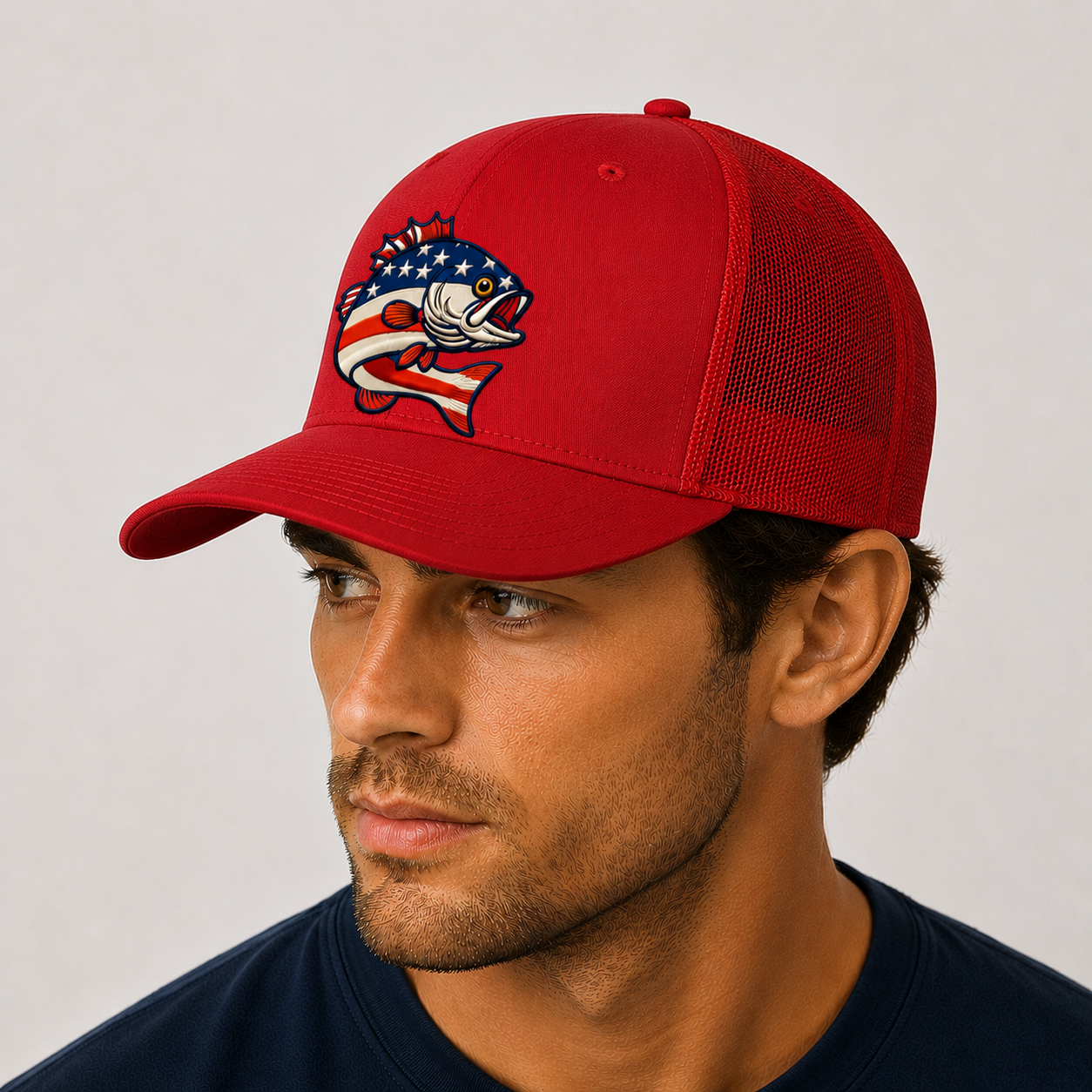 USA Bass Fishing Trucker Hat in Red - Patriotic Cap - The Scoobie Shack