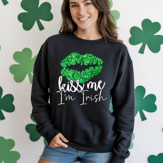 Kiss Me I'm Irish Sweatshirt - St. Patrick's Day Lips Crewneck