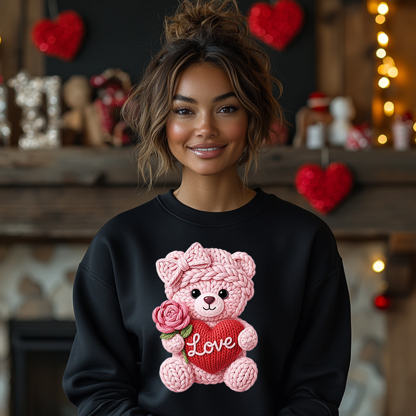 Valentine's Day Teddy Bear Sweatshirt - Knit Love Design