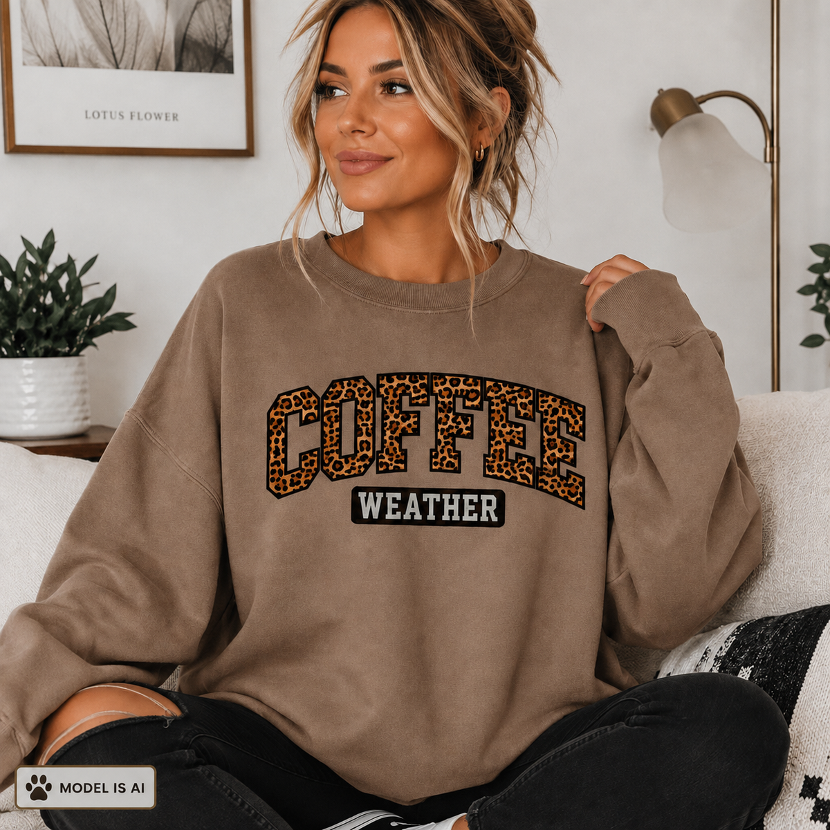 Coffee Weather Sweatshirt – Leopard Print Fall Crewneck