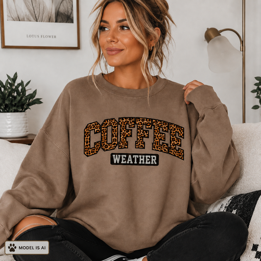 Coffee Weather Sweatshirt – Leopard Print Fall Crewneck