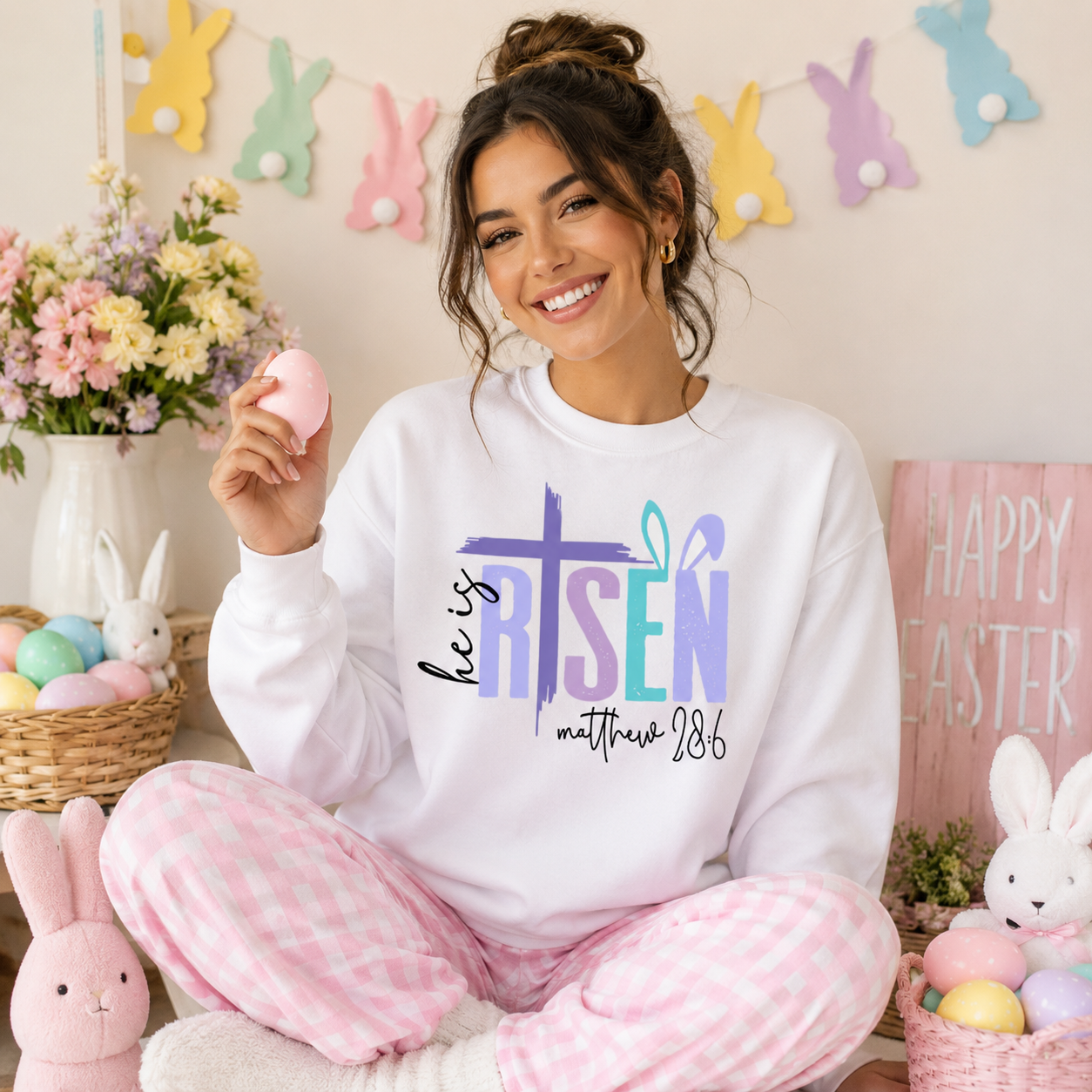 He Is Risen Easter Sweatshirt – Matthew 28:6