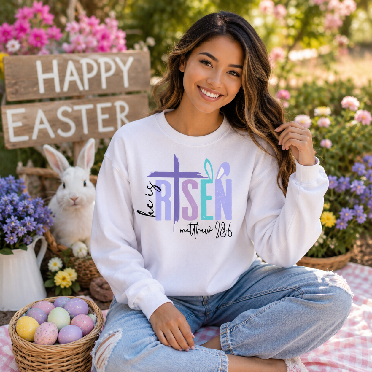 He Is Risen Easter Sweatshirt – Matthew 28:6