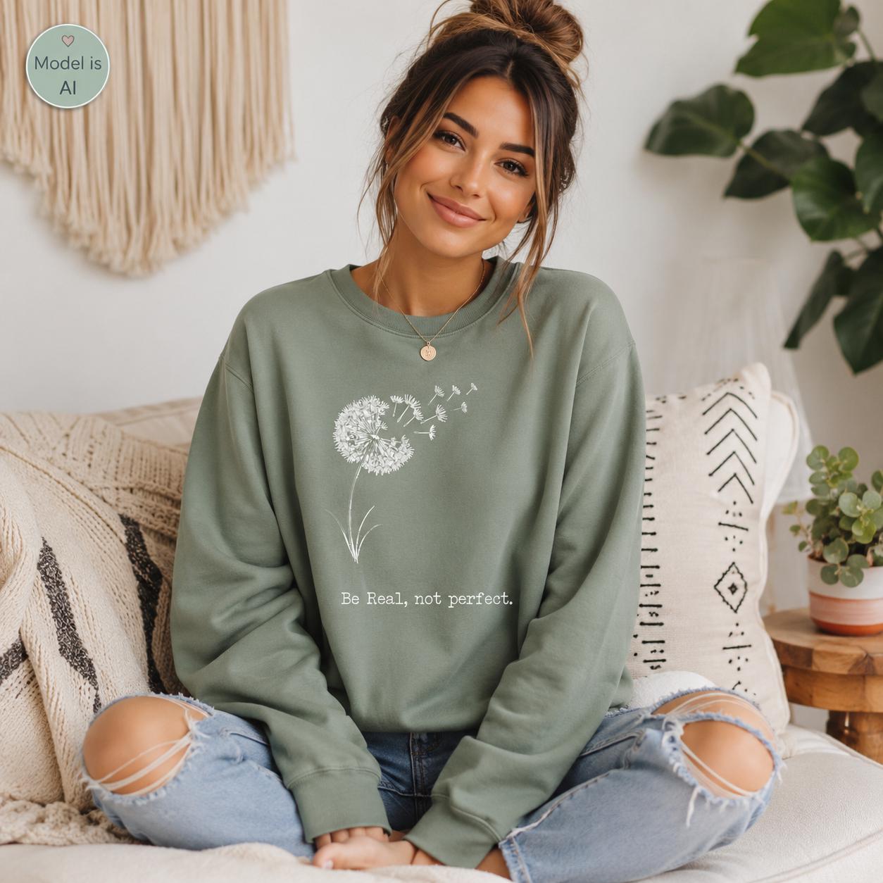 Be Real Not Perfect Shirt |Positive Quote Apparel| Dandelion Sweatshirt| Mental Health Gift