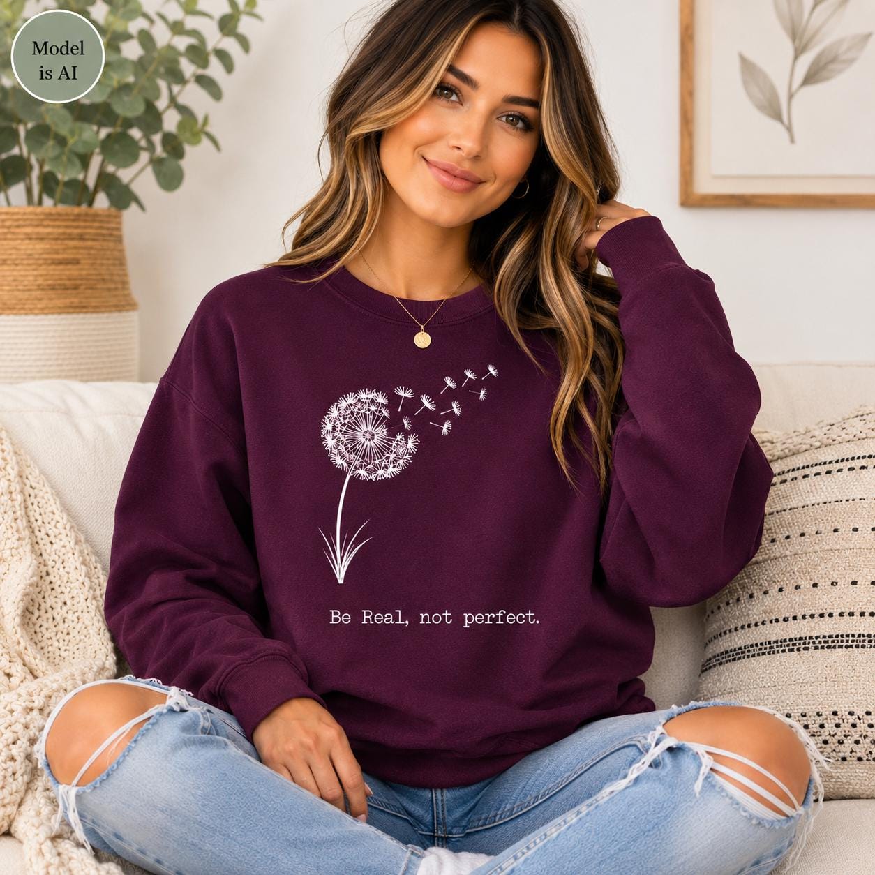 Be Real Not Perfect Shirt |Positive Quote Apparel| Dandelion Sweatshirt| Mental Health Gift