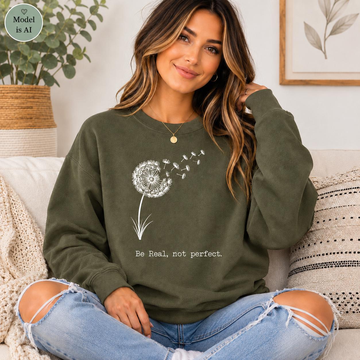 Be Real Not Perfect Shirt |Positive Quote Apparel| Dandelion Sweatshirt| Mental Health Gift