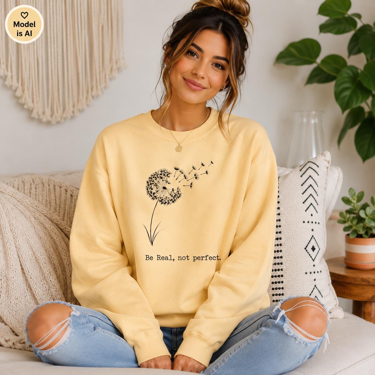 Be Real Not Perfect Shirt |Positive Quote Apparel| Dandelion Sweatshirt| Mental Health Gift