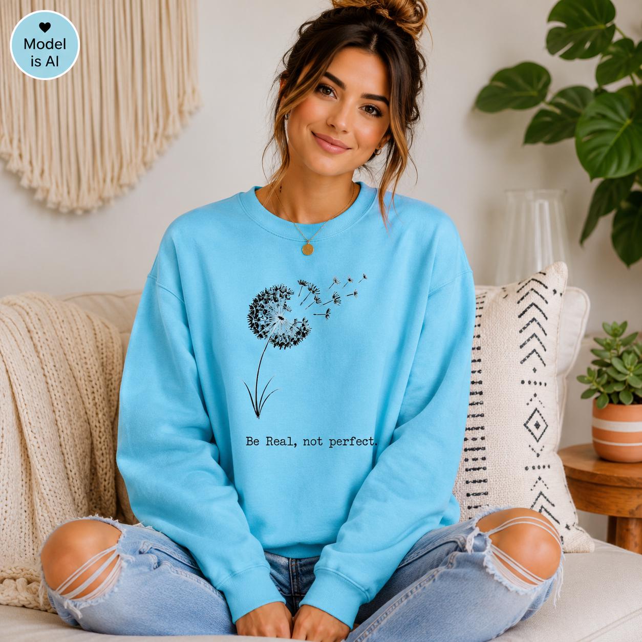 Be Real Not Perfect Shirt |Positive Quote Apparel| Dandelion Sweatshirt| Mental Health Gift