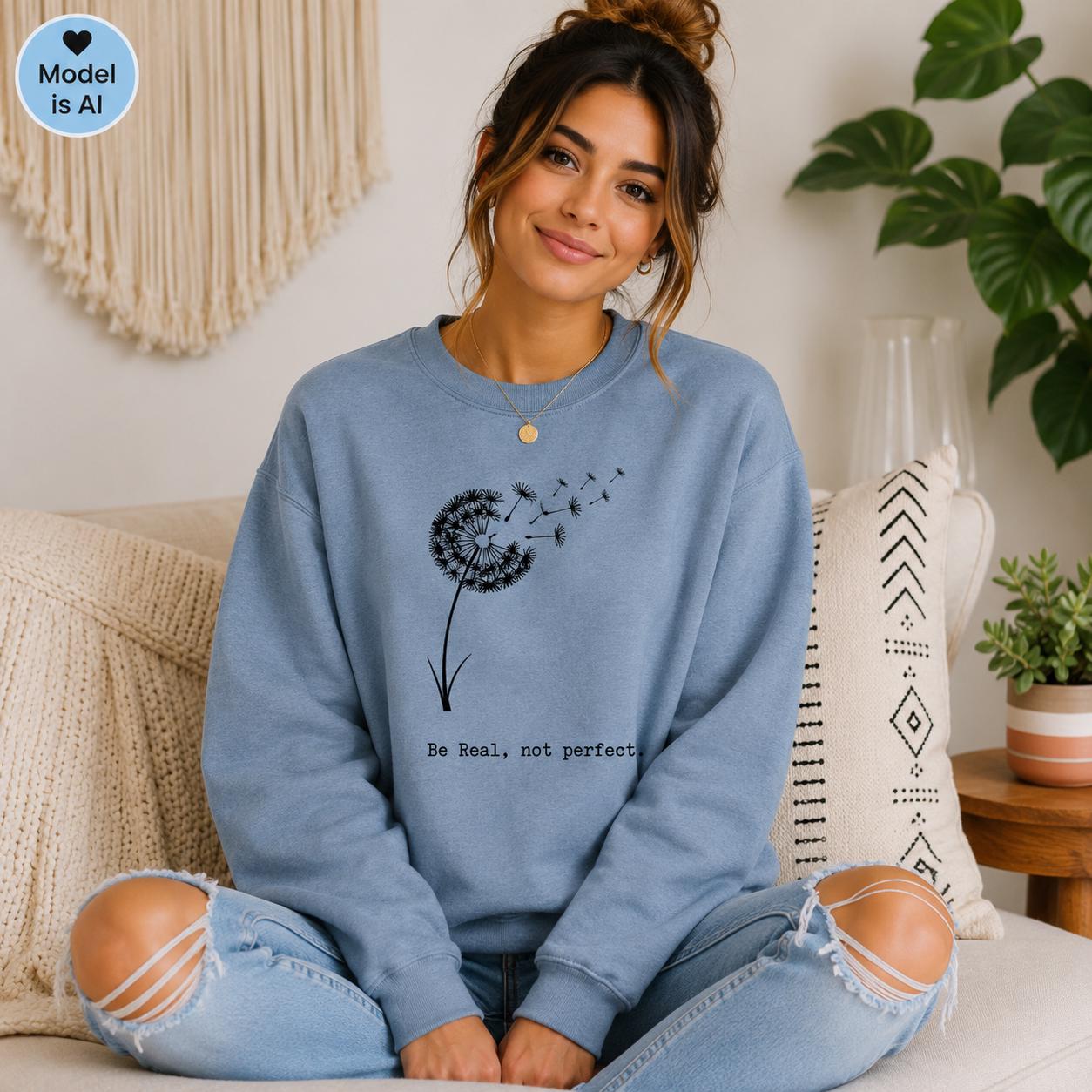 Be Real Not Perfect Shirt |Positive Quote Apparel| Dandelion Sweatshirt| Mental Health Gift