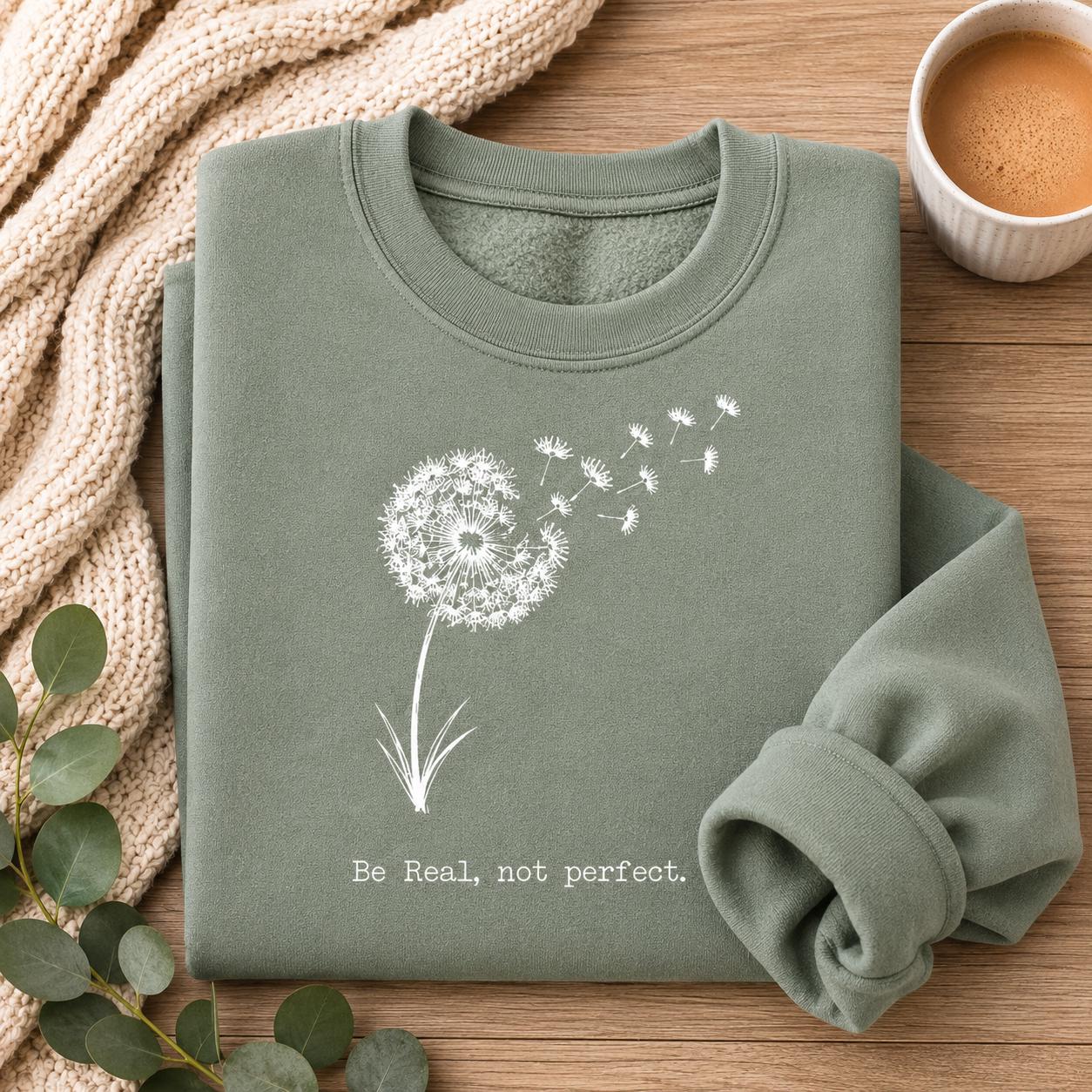 Be Real Not Perfect Shirt |Positive Quote Apparel| Dandelion Sweatshirt| Mental Health Gift