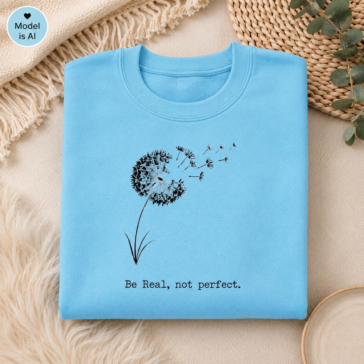 Be Real Not Perfect Shirt |Positive Quote Apparel| Dandelion Sweatshirt| Mental Health Gift