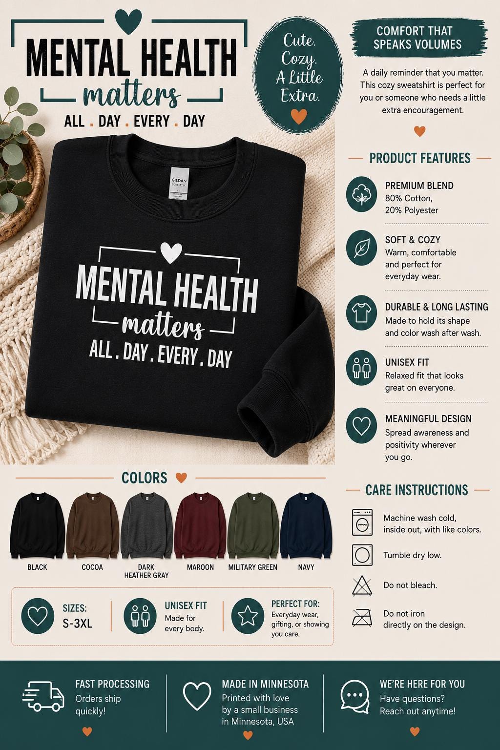 Mental Health Matters Sweatshirt |All Day Every Day |Inspirational |Therapist Shirt |Anxiety Tee| Psychologist Tshirt