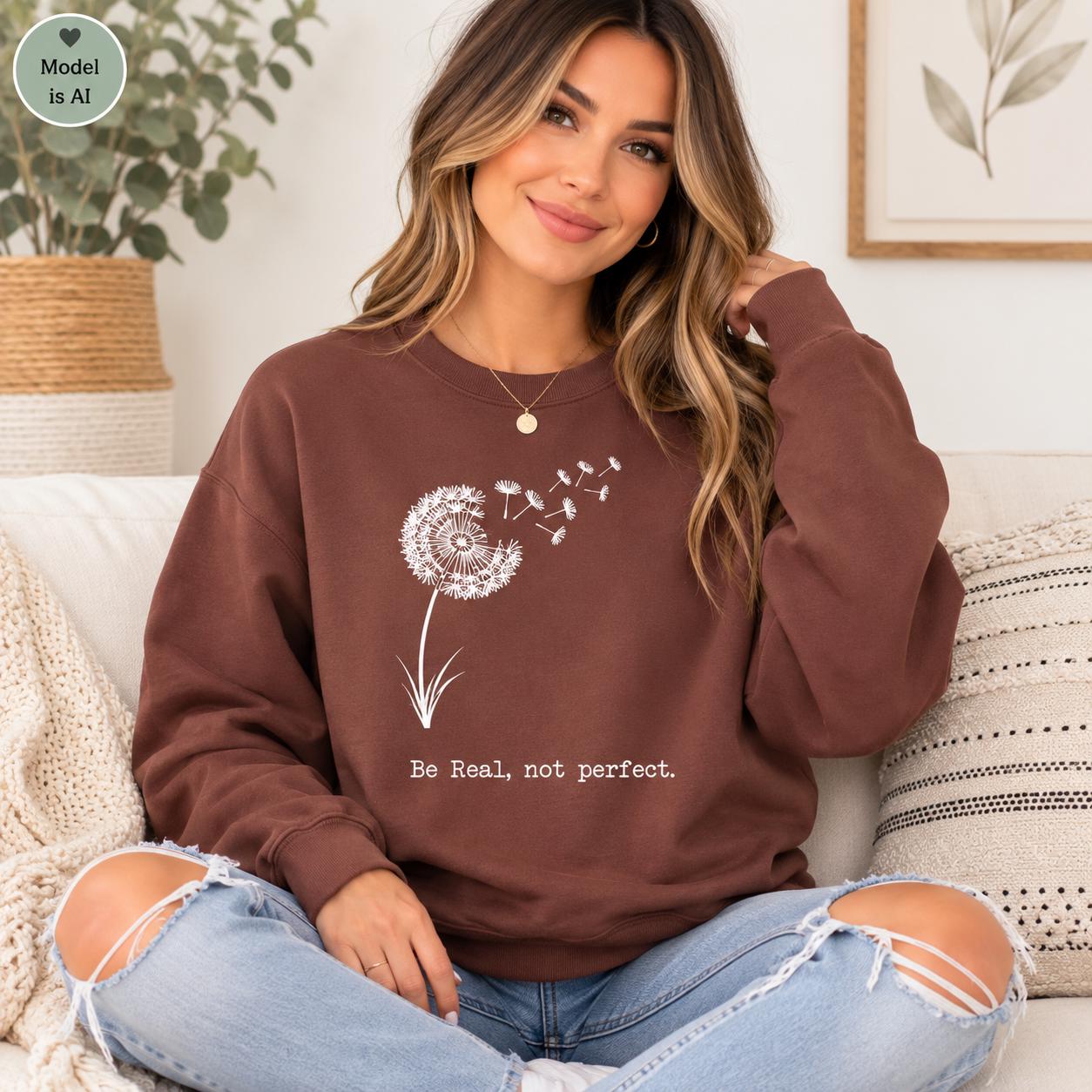 Be Real Not Perfect Shirt |Positive Quote Apparel| Dandelion Sweatshirt| Mental Health Gift