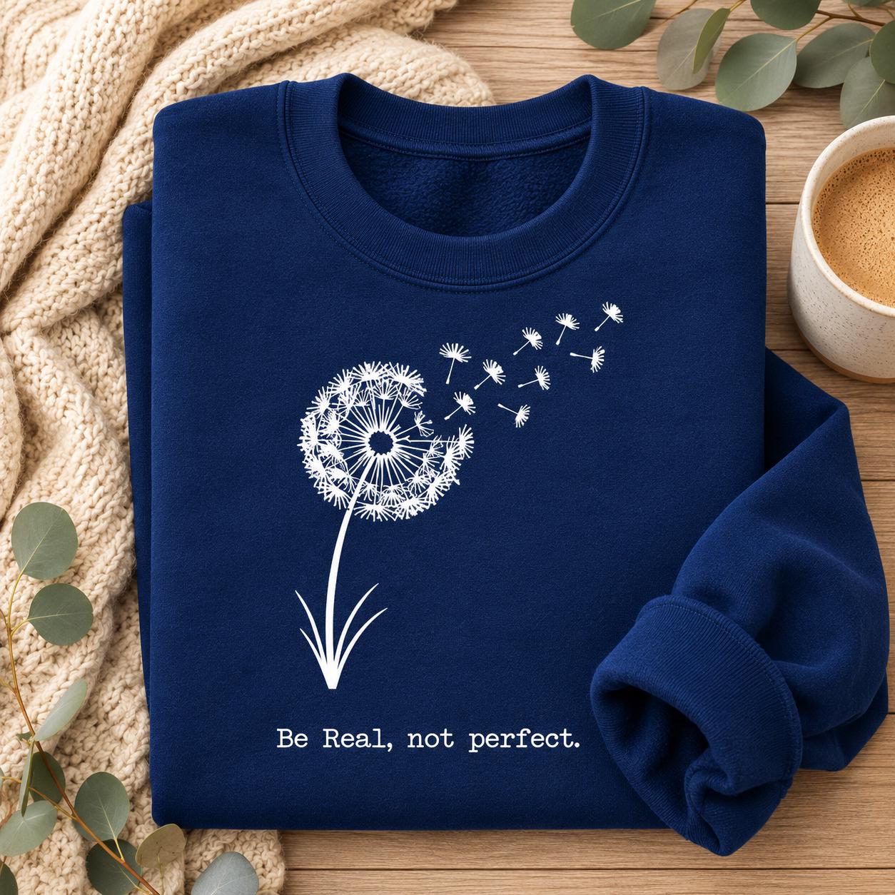 Be Real Not Perfect Shirt |Positive Quote Apparel| Dandelion Sweatshirt| Mental Health Gift