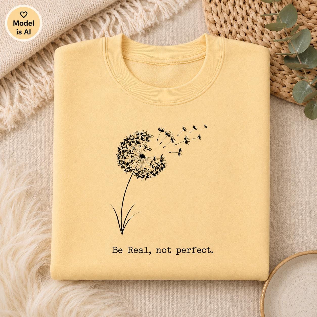 Be Real Not Perfect Shirt |Positive Quote Apparel| Dandelion Sweatshirt| Mental Health Gift