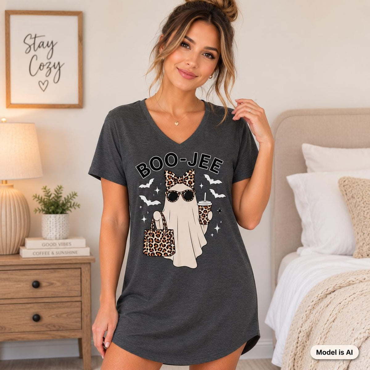 Halloween Nightshirt, Ghost Pajamas for Women, Boo Jee Lounge Shirt, Spooky Gift for Her