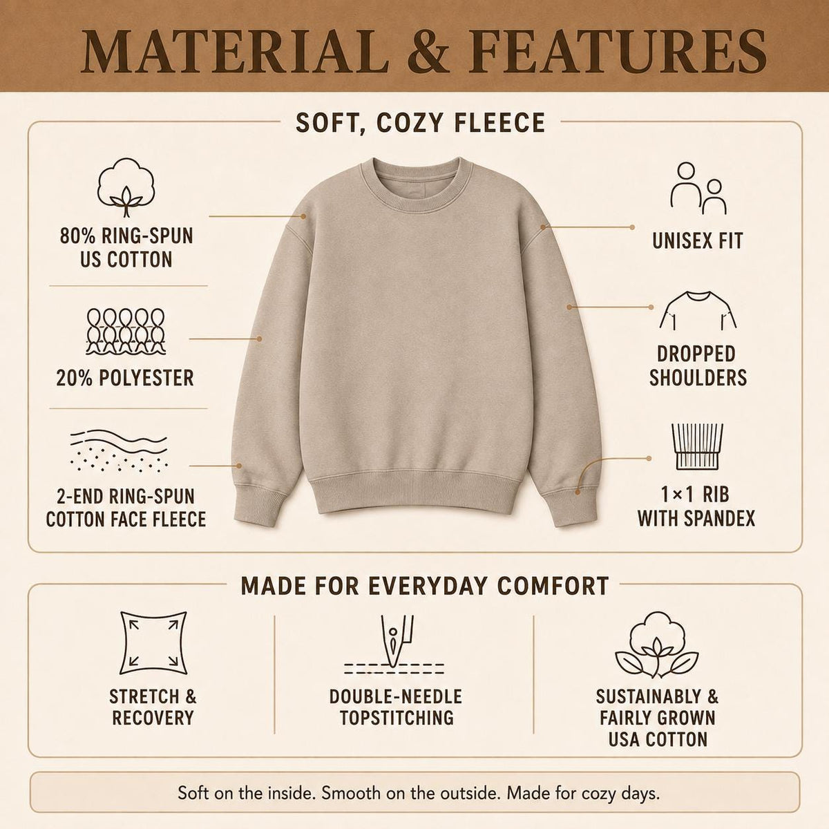 Materials and features for Just a Girl Who Loves Fall Sweatshirt with fabric, construction and comfort details
