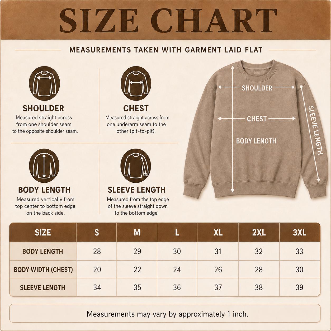 Size chart for Just a Girl Who Loves Fall Sweatshirt with unisex sweatshirt measurements