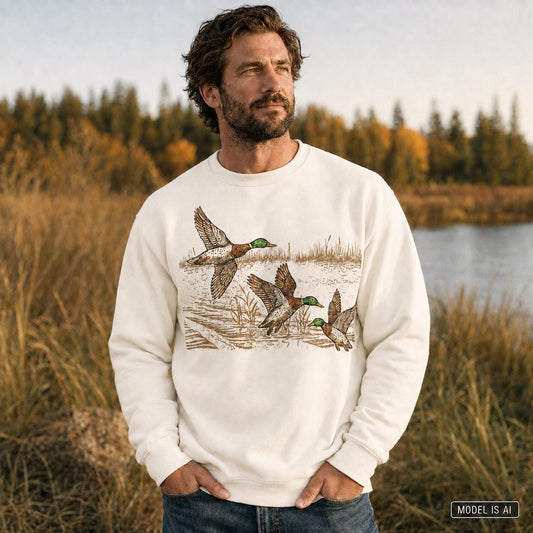 Mallard Duck Wildlife Sweatshirt, Vintage Retro Hunting Pullover, Rustic Crewneck