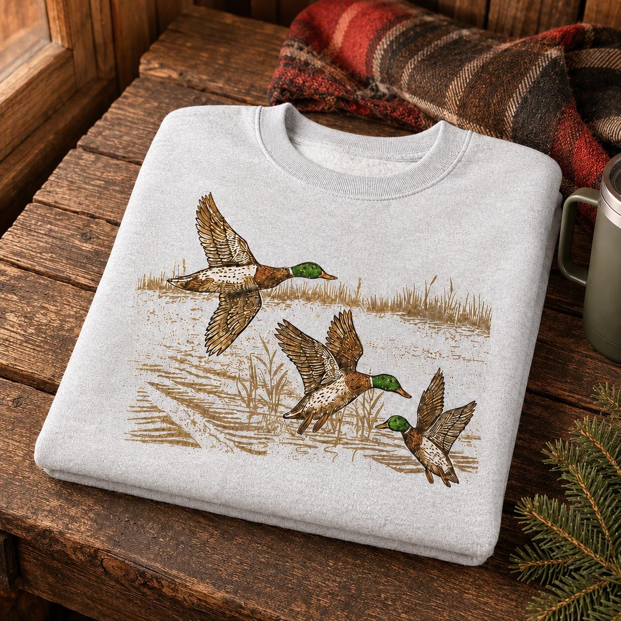 Mallard Duck Wildlife Sweatshirt, Vintage Retro Hunting Pullover, Rustic Crewneck