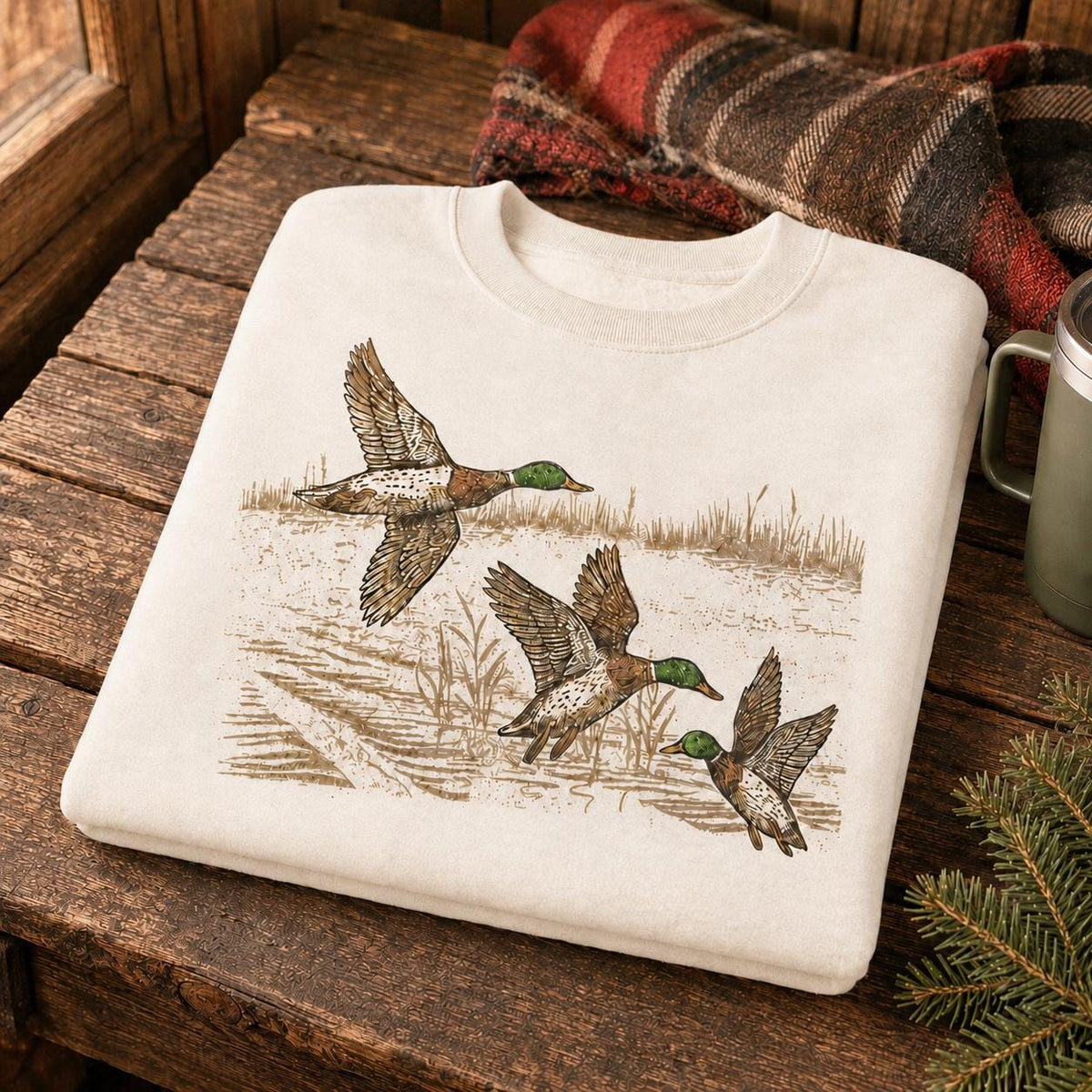 Mallard Duck Wildlife Sweatshirt, Vintage Retro Hunting Pullover, Rustic Crewneck