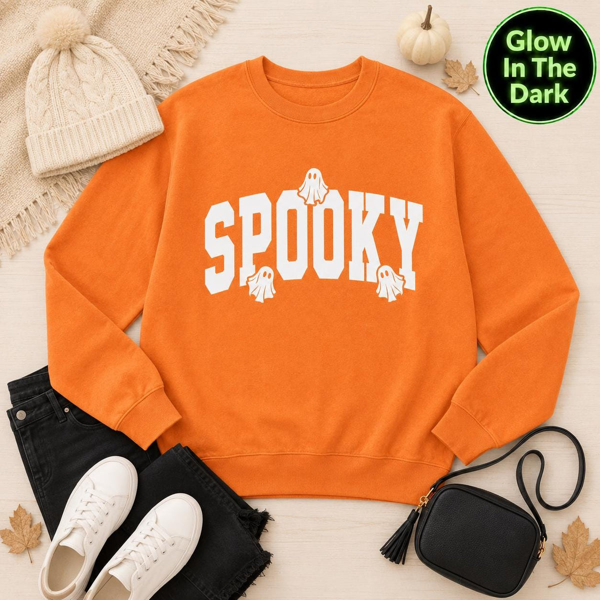 Orange Glow in the Dark Halloween Sweatshirt, Spooky Sweatshirt, Halloween Sweatshirt, Halloween Gift, Spooky Season Shirt, Ghost Halloween