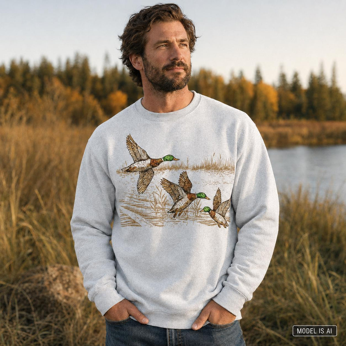 Mallard Duck Wildlife Sweatshirt, Vintage Retro Hunting Pullover, Rustic Crewneck