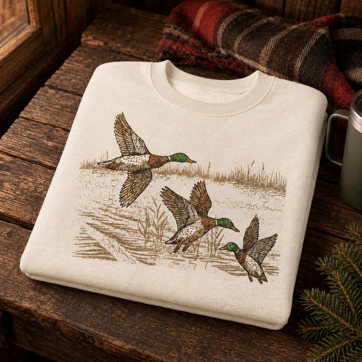 Mallard Duck Wildlife Sweatshirt, Vintage Retro Hunting Pullover, Rustic Crewneck