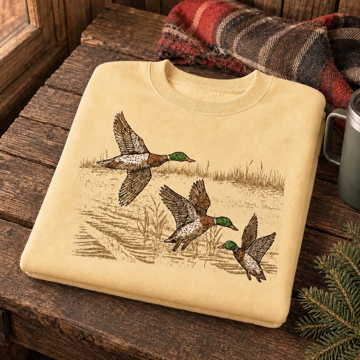 Mallard Duck Wildlife Sweatshirt, Vintage Retro Hunting Pullover, Rustic Crewneck