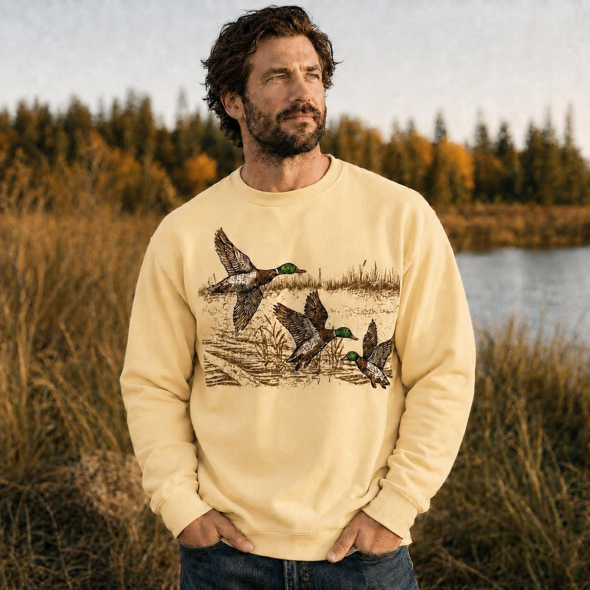 Mallard Duck Wildlife Sweatshirt, Vintage Retro Hunting Pullover, Rustic Crewneck