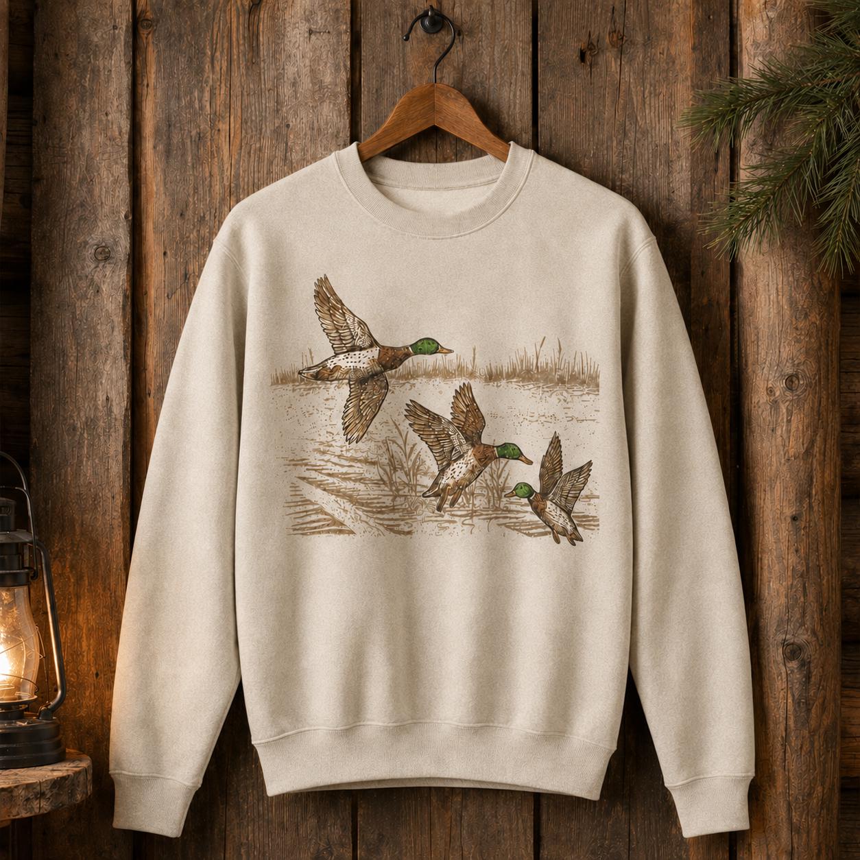 Mallard Duck Wildlife Sweatshirt, Vintage Retro Hunting Pullover, Rustic Crewneck