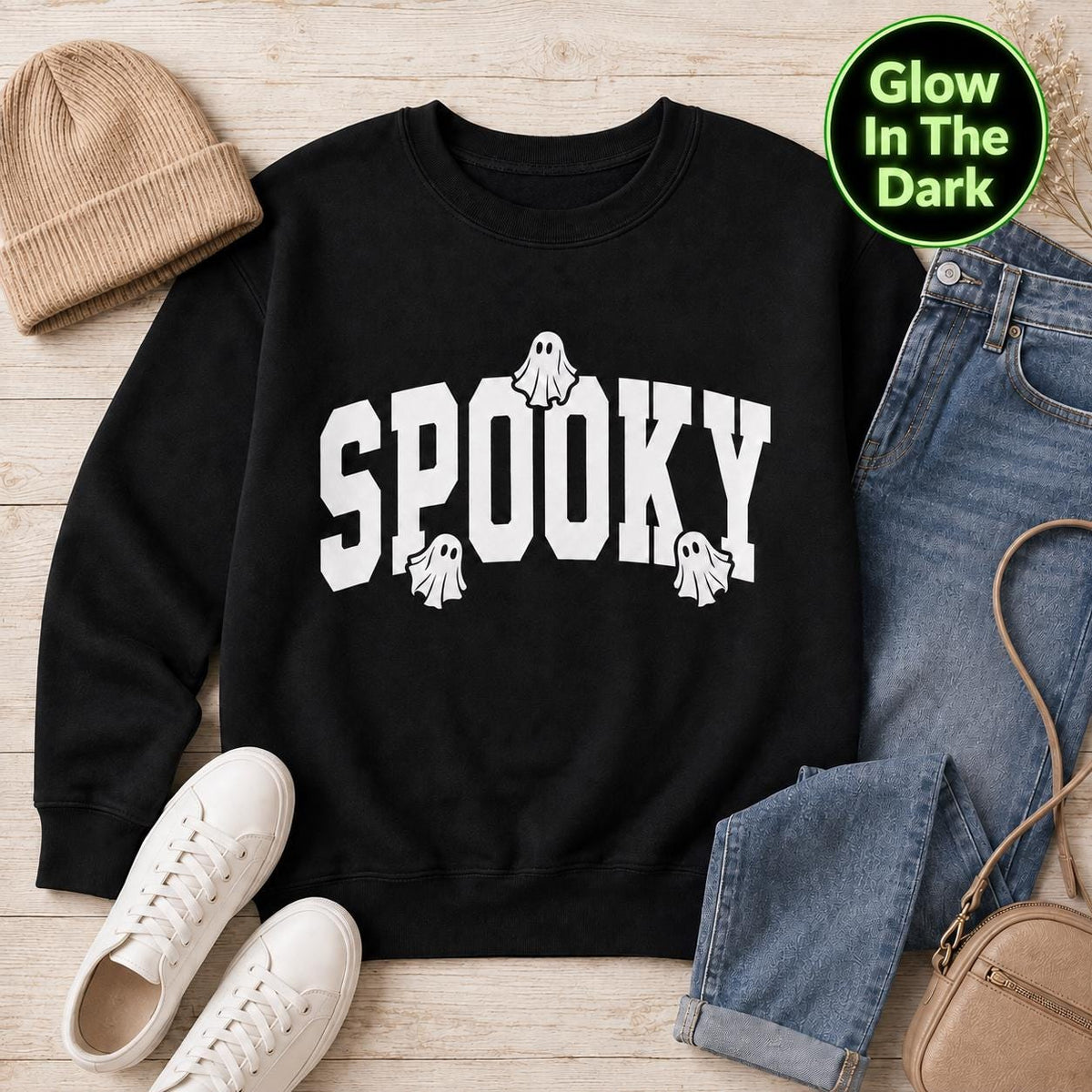 Glow in the Dark  Navy Halloween Sweatshirt, Spooky Sweatshirt, Halloween Sweatshirt, Halloween Gift, Spooky Season Shirt, Ghost Halloween