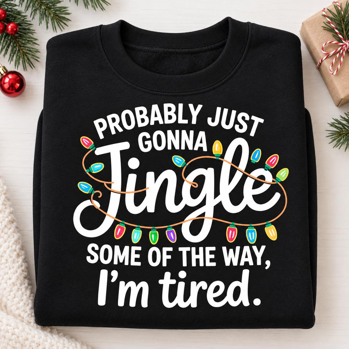 Black Jingle Some of the Way Christmas sweatshirt with festive light design