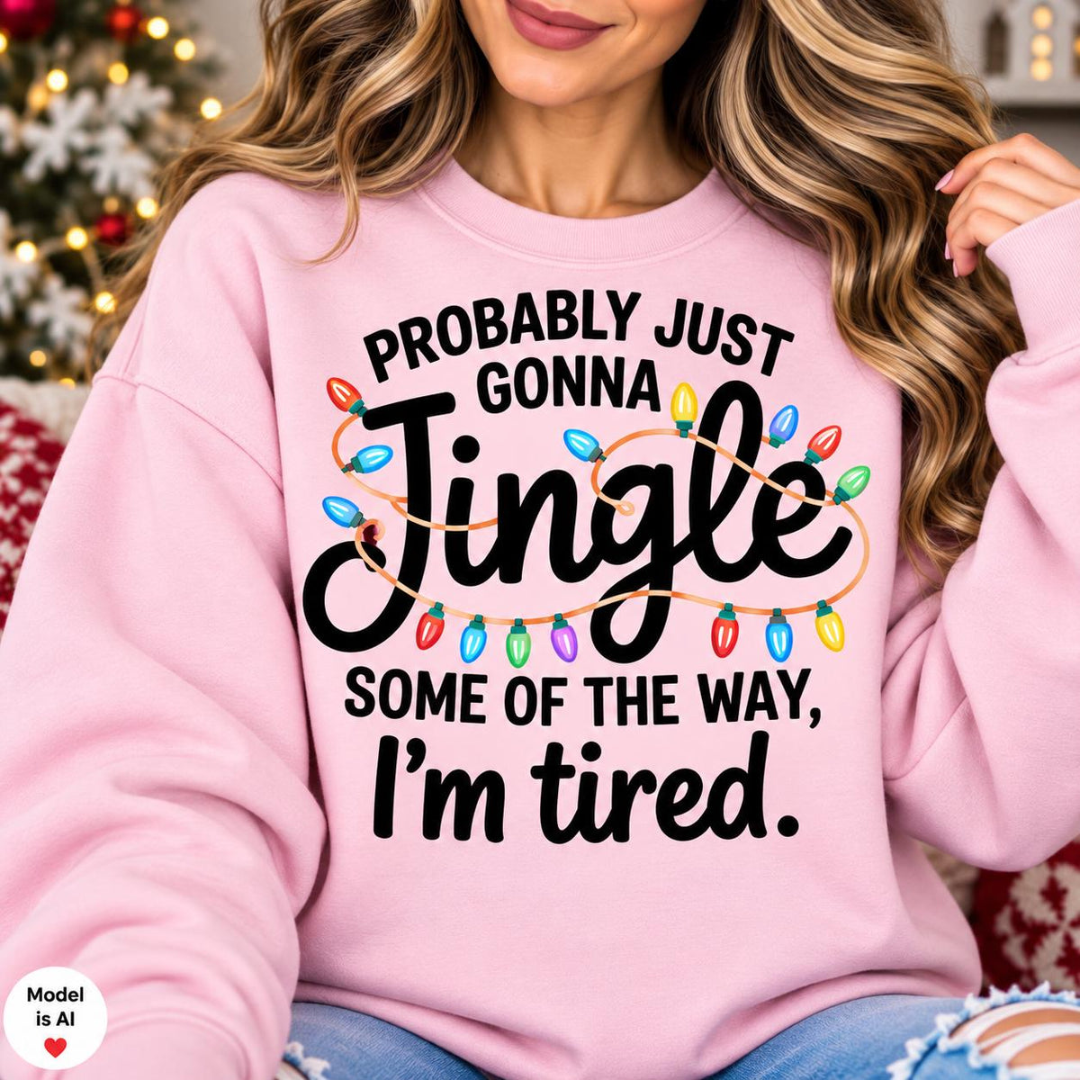 Light pink Christmas humor sweatshirt with jingle quote