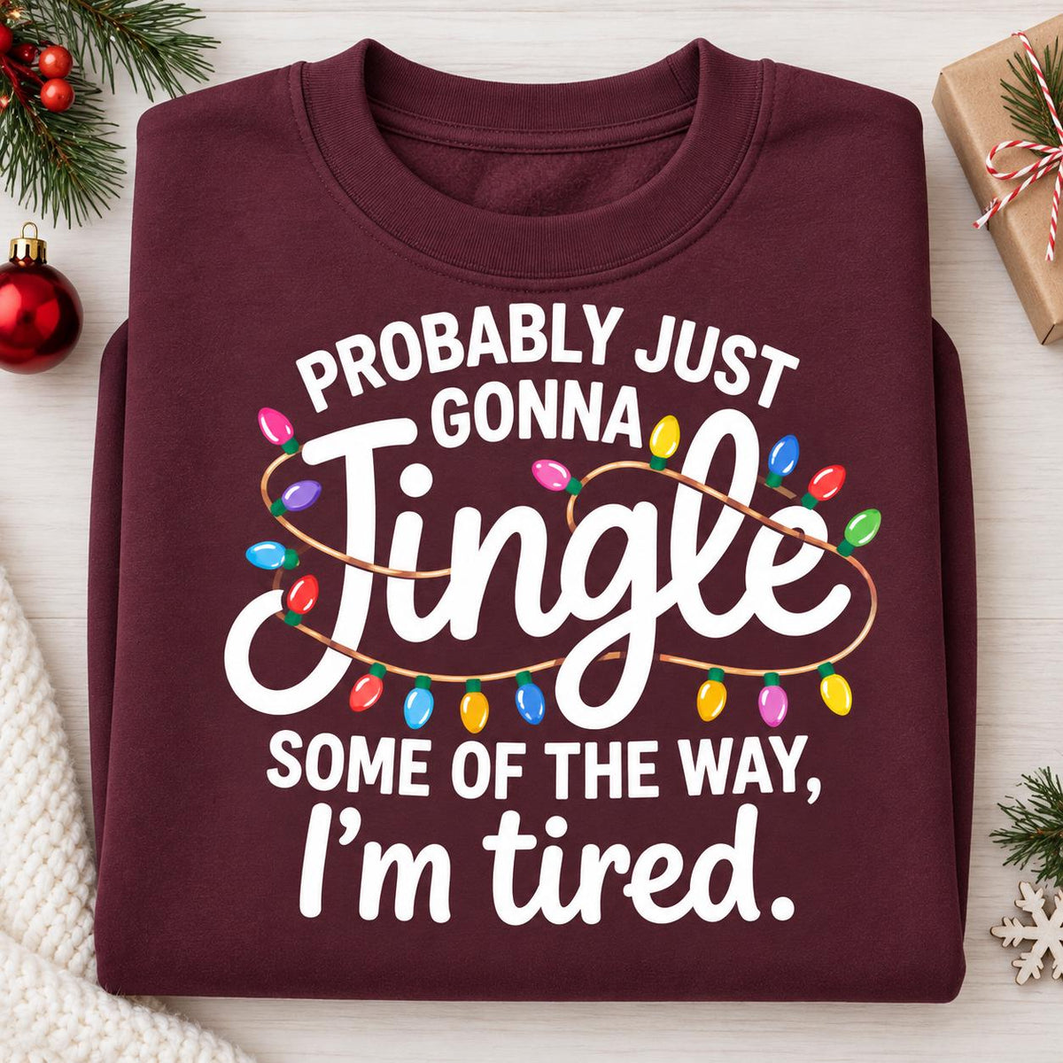 Close-up of Jingle Some of the Way Christmas sweatshirt graphic