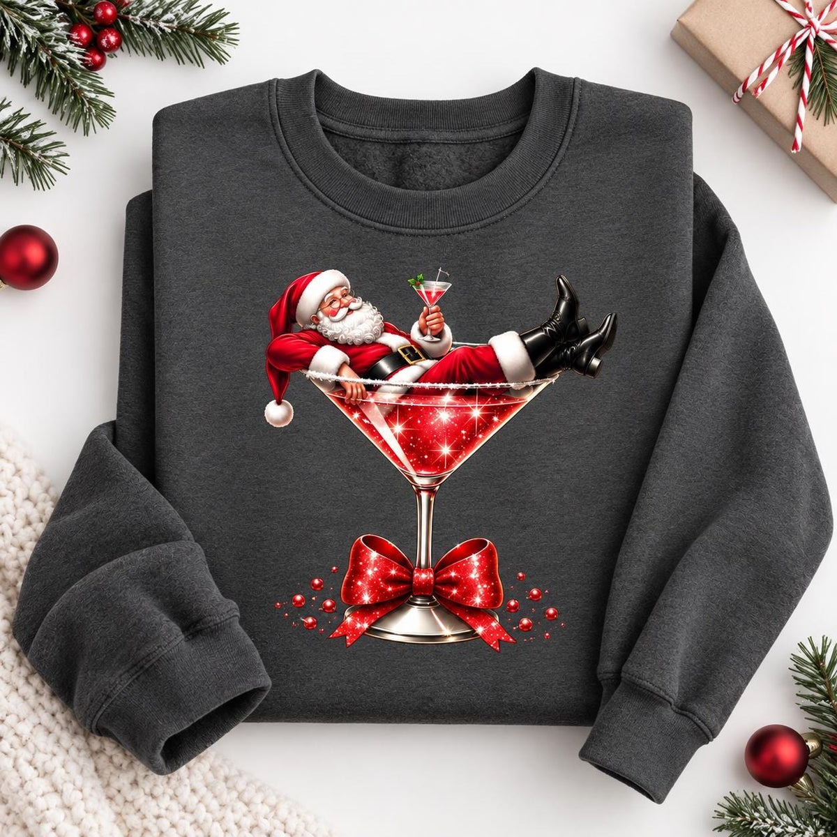 Funny Christmas sweatshirt for cocktail lovers and holiday happy hour