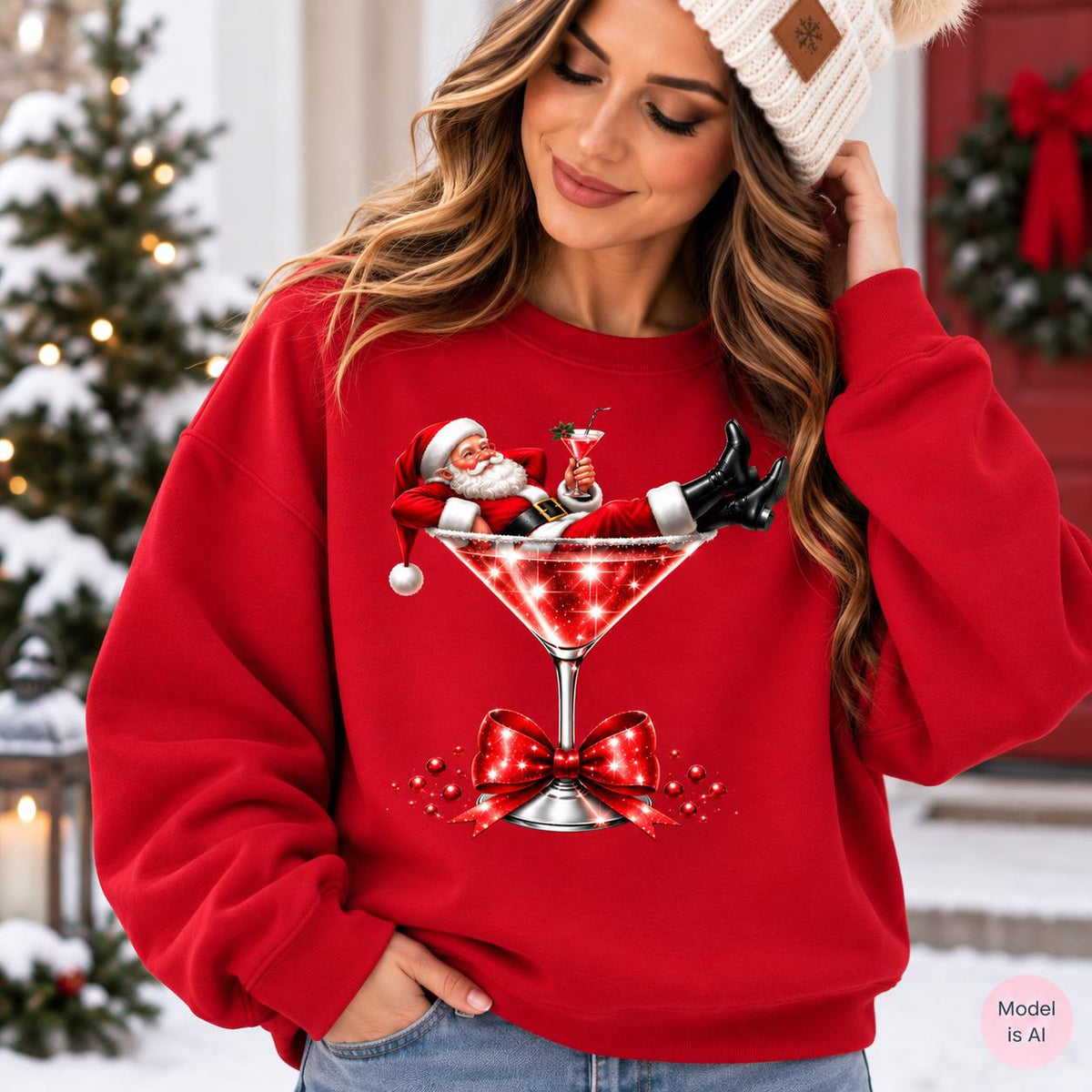 Funny Santa cocktail crewneck for Christmas parties and holiday gatherings