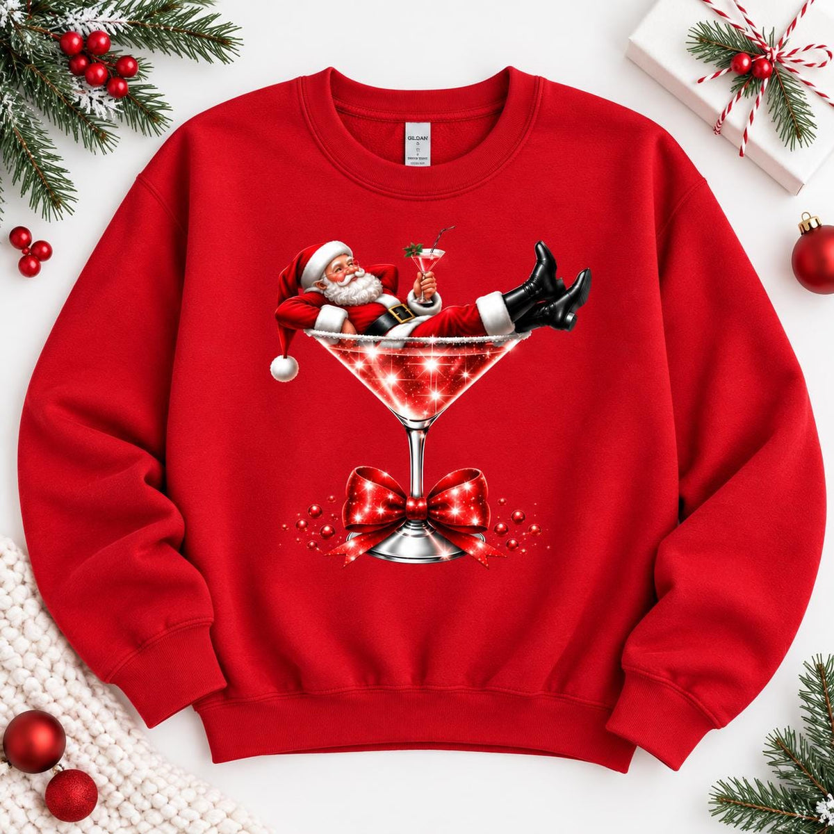 Charcoal Santa Martini Christmas sweatshirt with festive Santa graphic