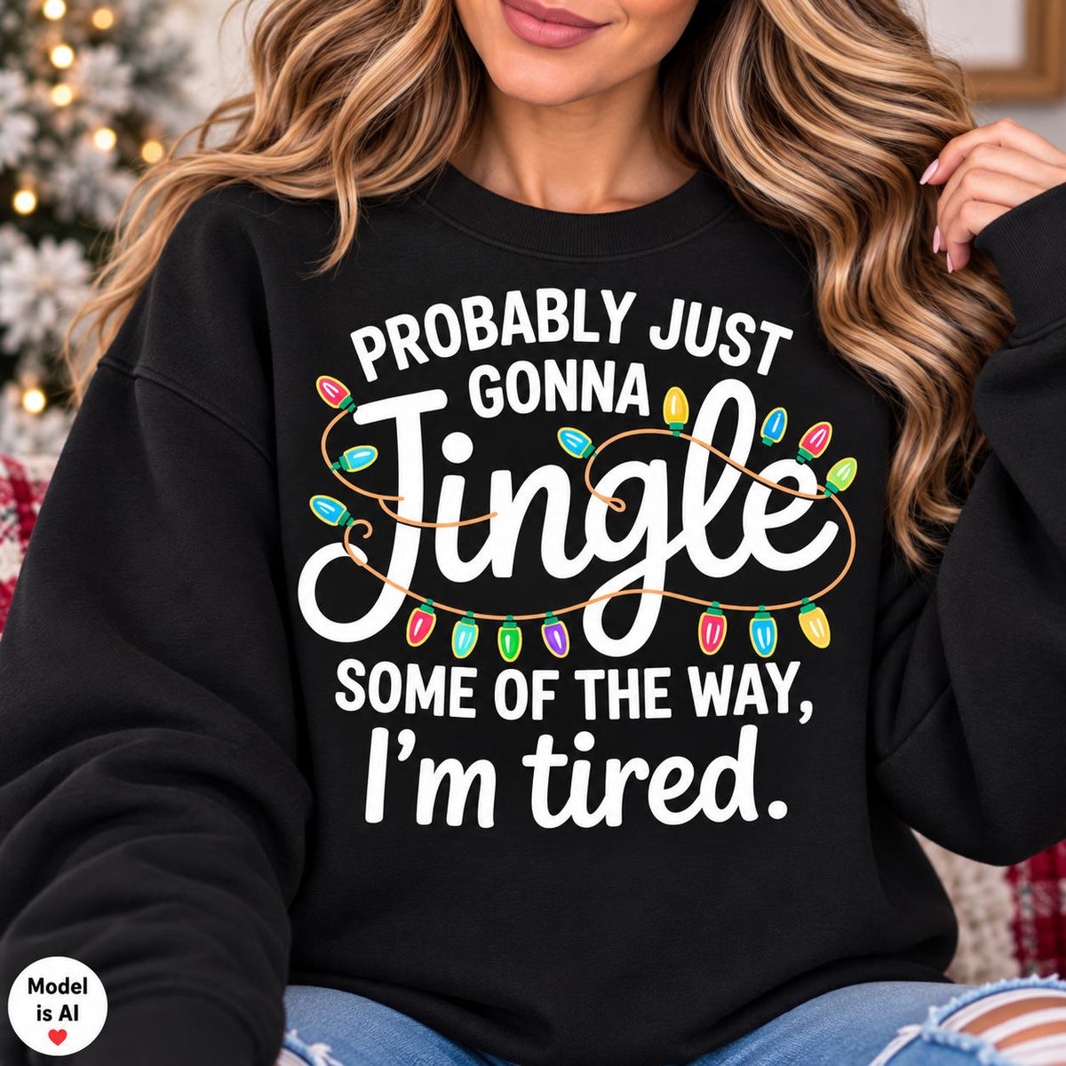 Holiday humor crewneck sweatshirt for tired Christmas lovers