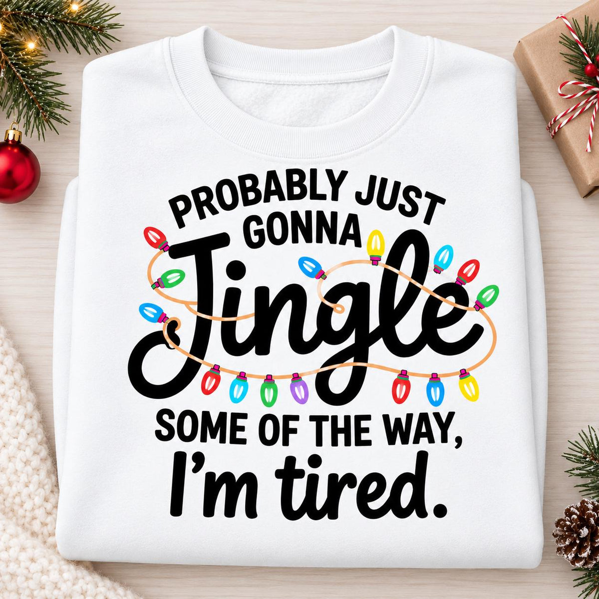 Christmas lights sweatshirt with relatable holiday humor