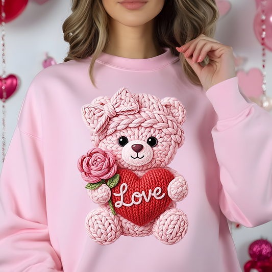 Valentine's Day Teddy Bear Sweatshirt - Knit Love Design