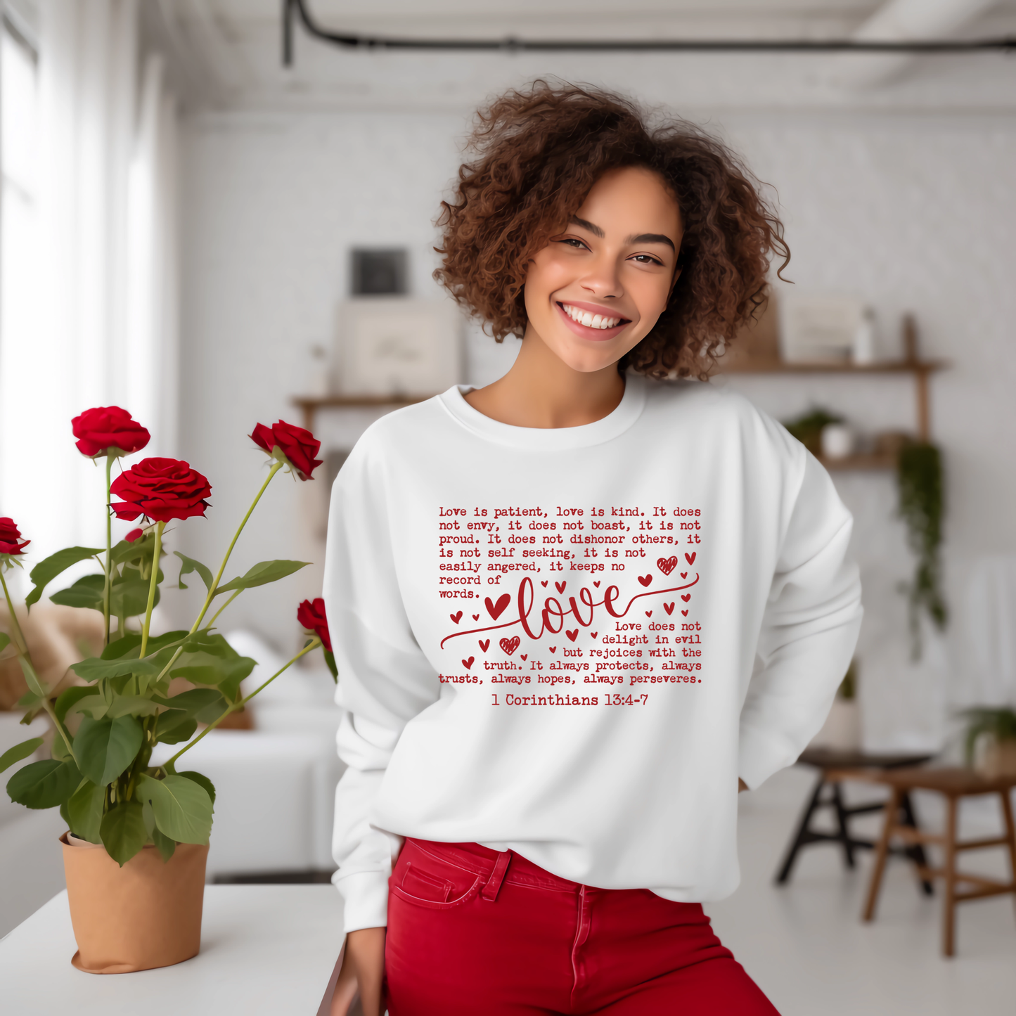Christian Valentine's Day Sweatshirt - Love Is Scripture Crewneck